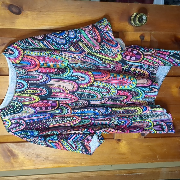 Boho hippie chic printed 3/4 sleeve asymmetrical hem ladies 2x blouse tunic top - Picture 3 of 6